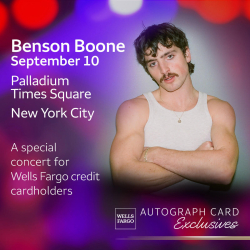 Platinum-Selling Artist Benson Boone To Perform Exclusive Concert For Wells Fargo Credit Cardholders At Palladium Times Square In New York City On September 10 